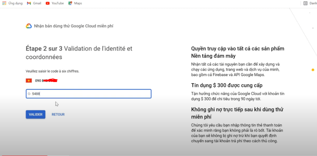Nhập thông tin thẻ visa để hoàn thiện bước tạo VPS Windows miễn phí từ Google Cloud