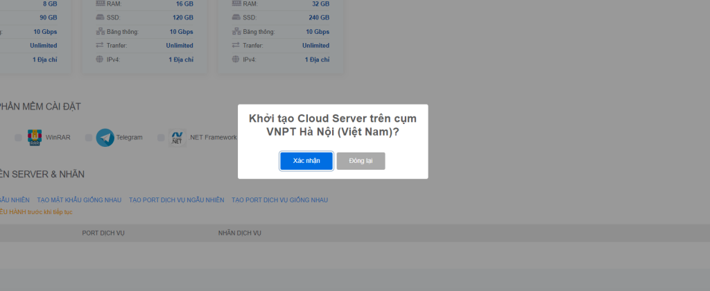 Xác nhận để tạo VPS Windows Việt Nam