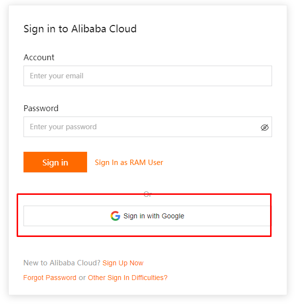 Yêu cầu thông tin để đăng nhập từ Alibaba Cloud