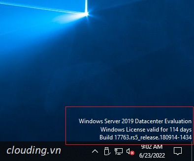 màn hình VPS Windows khi sắp hết hạn dùng thử
