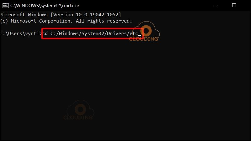 Gõ cd C:/Windows/System32/Drivers/etc