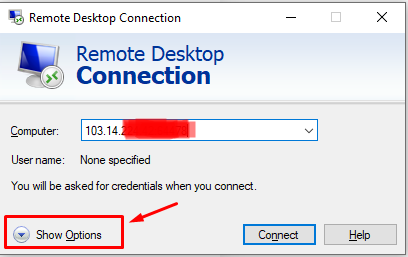 Khi cửa sổ Remote Desktop Connection xuất hiện, bạn có thể nhập địa chỉ IP hoặc tên máy chủ mà bạn muốn kết nối.
