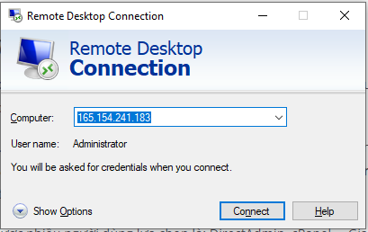 Bảng điều khiển Remote Desktop Connection có sẵn trên Windows sẽ xuất hiện để bạn thực hiện kết nối.