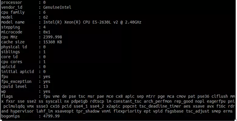 Cách kiểm tra thông số VPS linux bằng lệnh cat /proc/cpuinfo