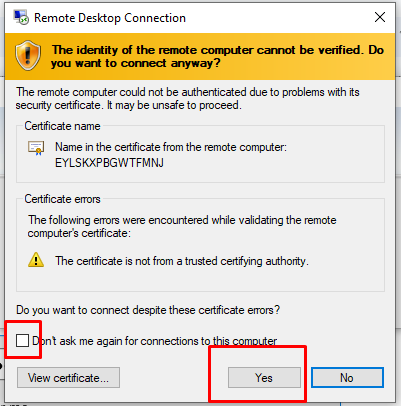 Hoàn tất đăng nhập VPS windows bằng Remote Desktop Connection