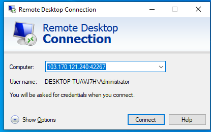 Sử dụng Remote Desktop Connection để đăng nhập VPS