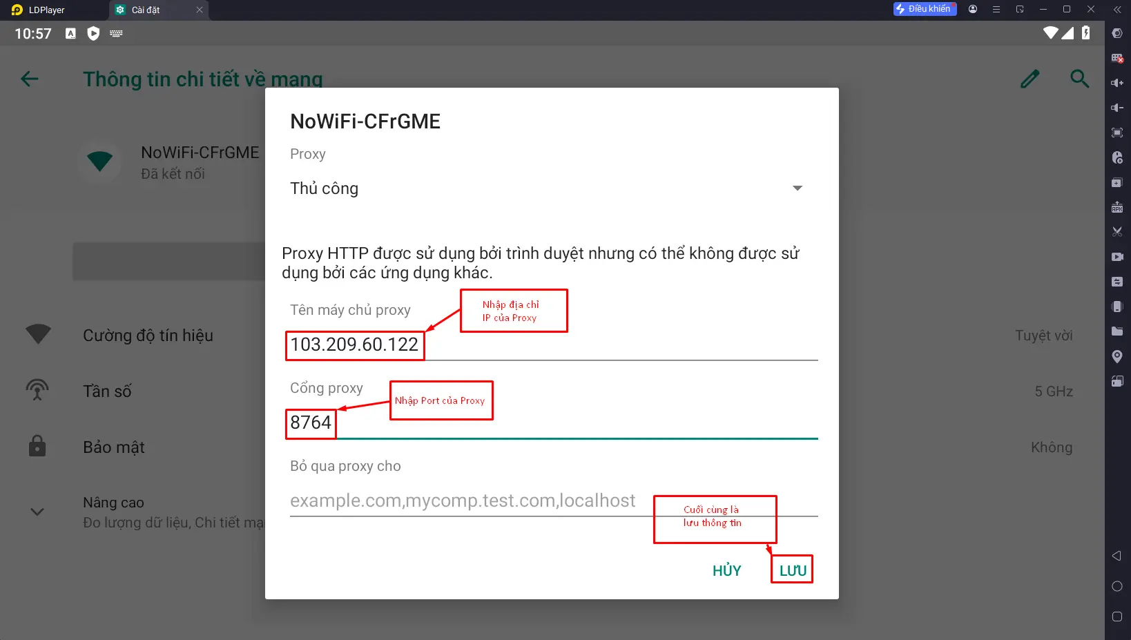 Điền các định dạng của IP và tiến hành lưu thông tin