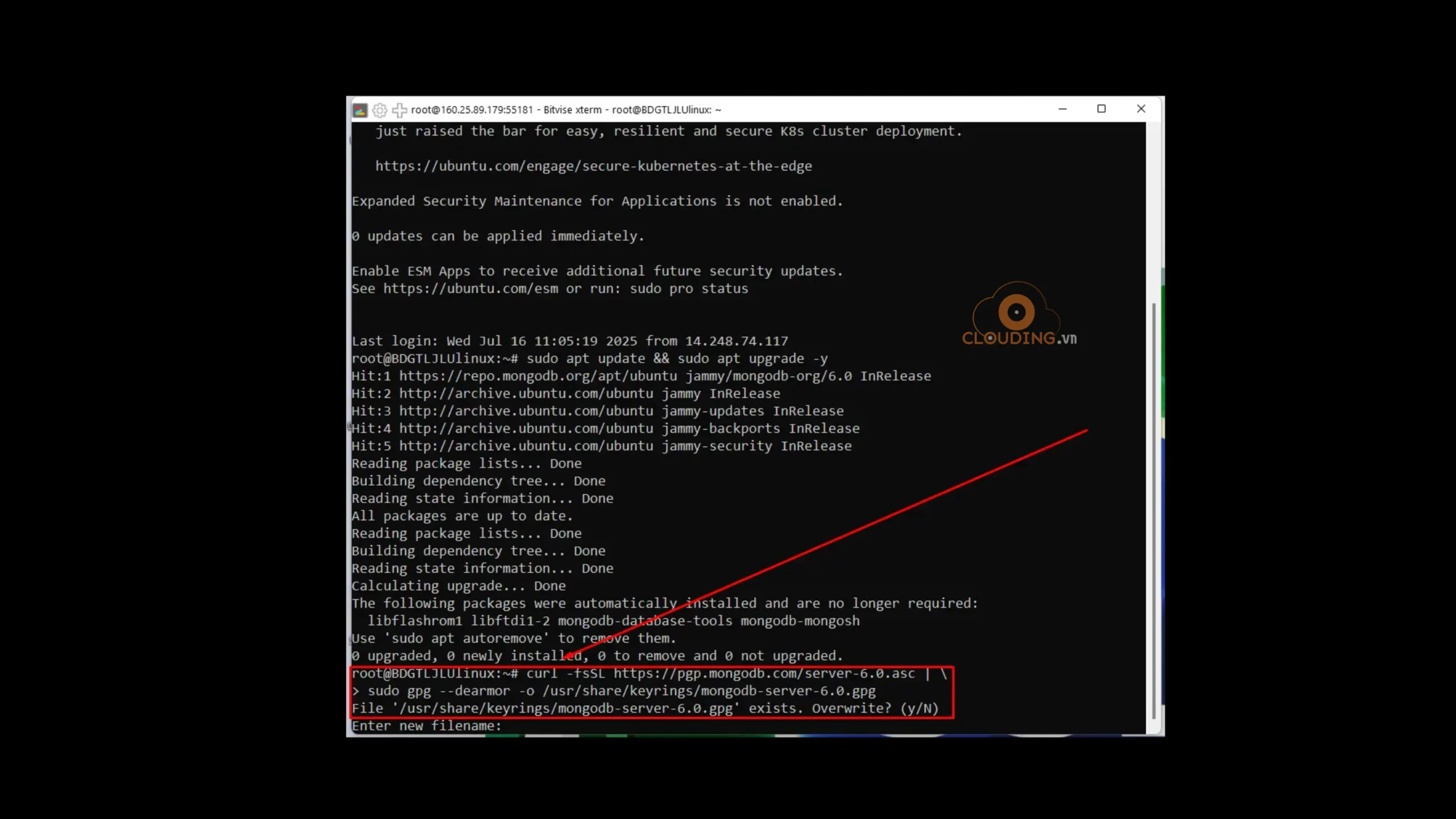 Thêm khóa GPG của MongoDB
