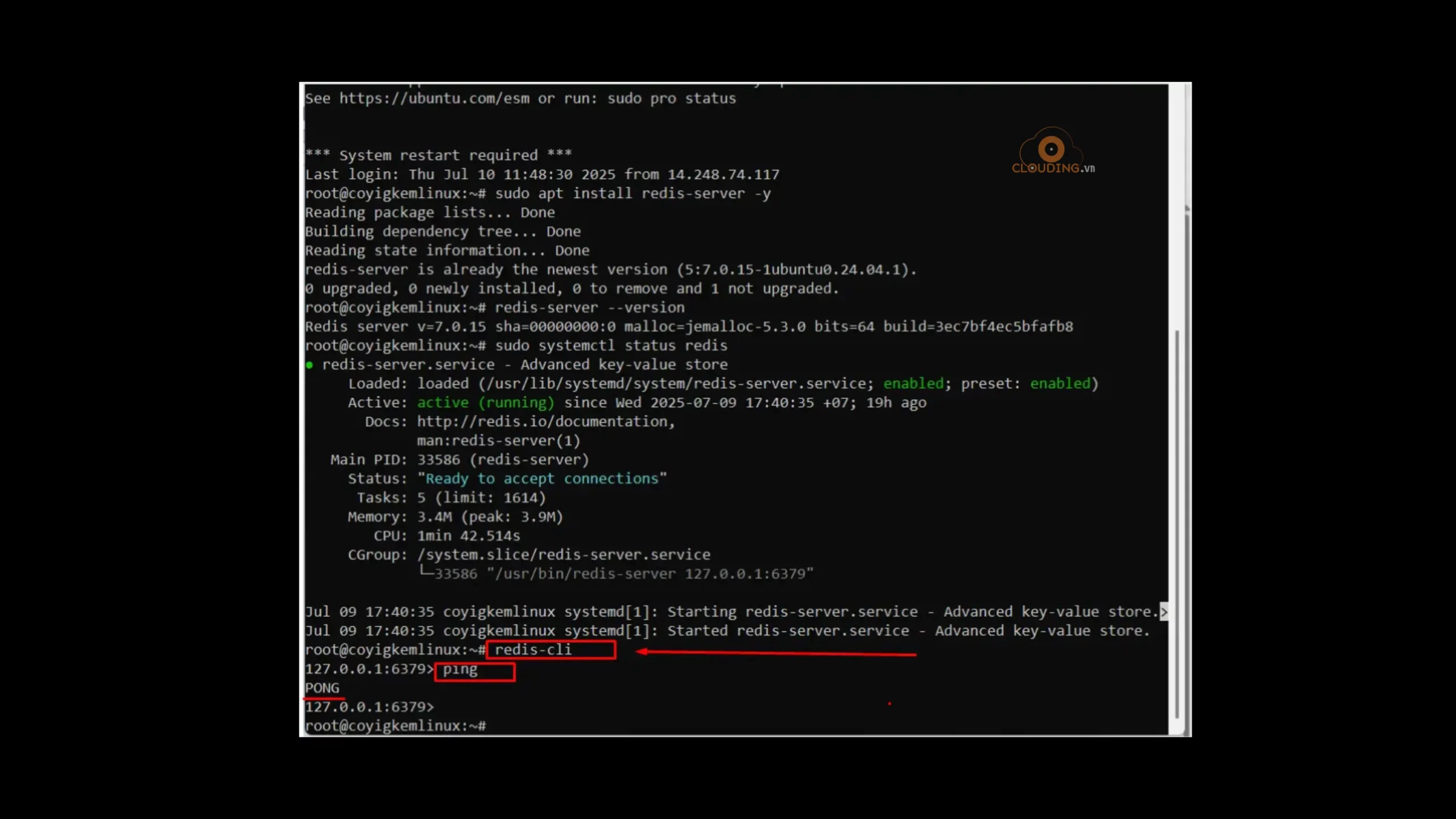 Kiểm tra bằng redis-cli