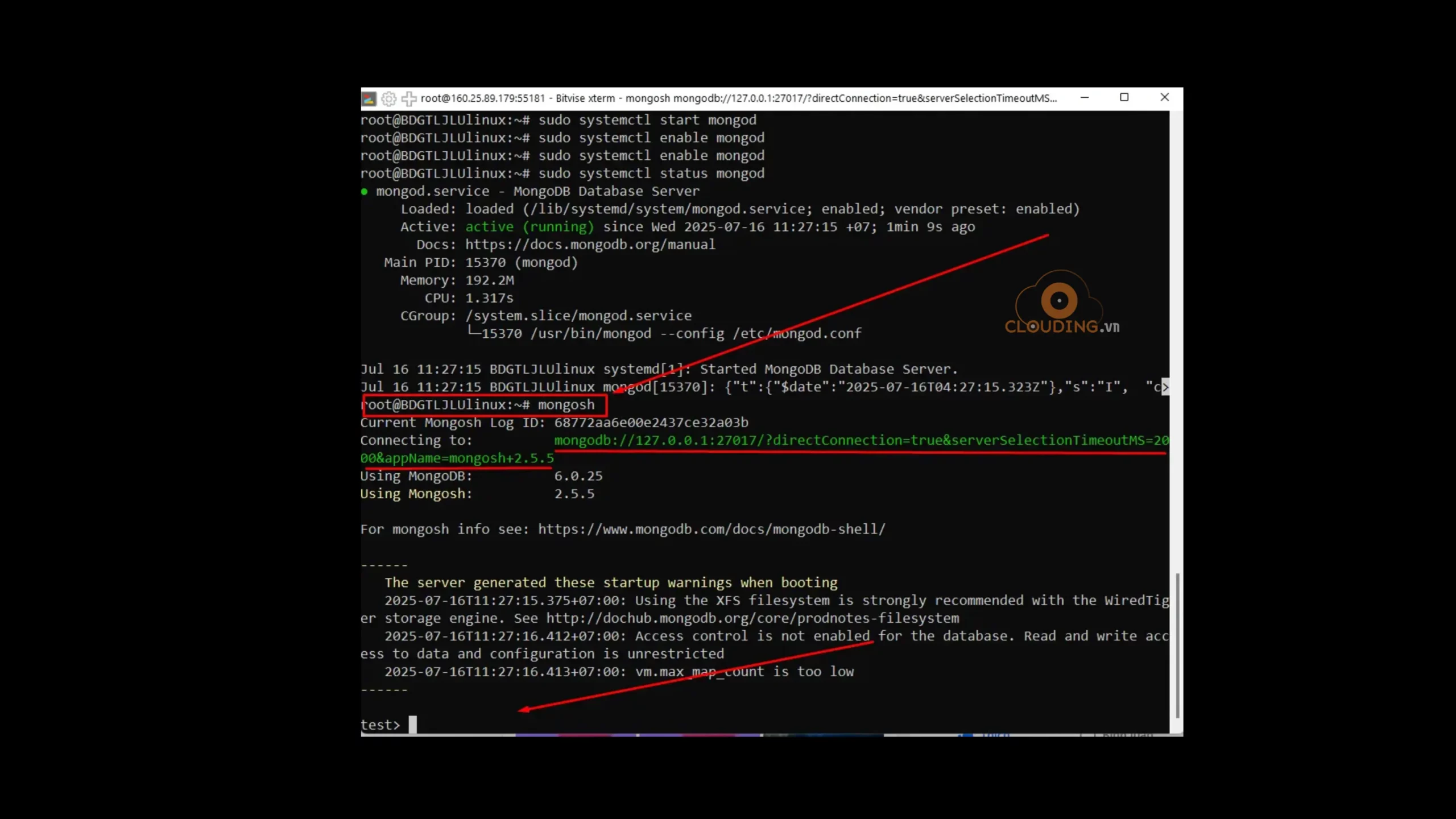 Truy cập MongoDB shell