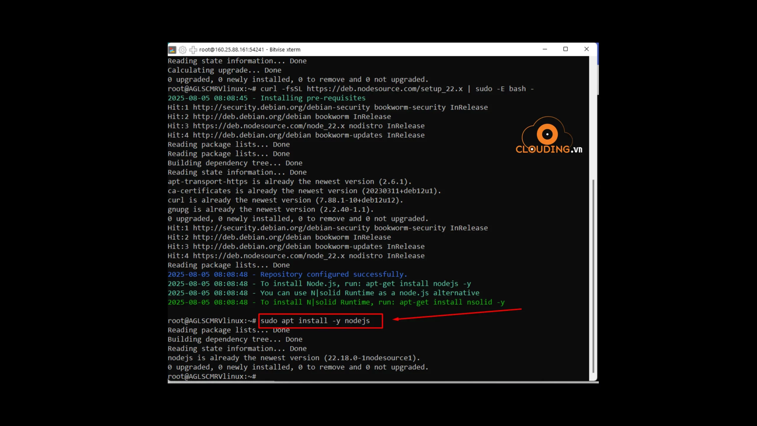 Cài đặt Node.js 22