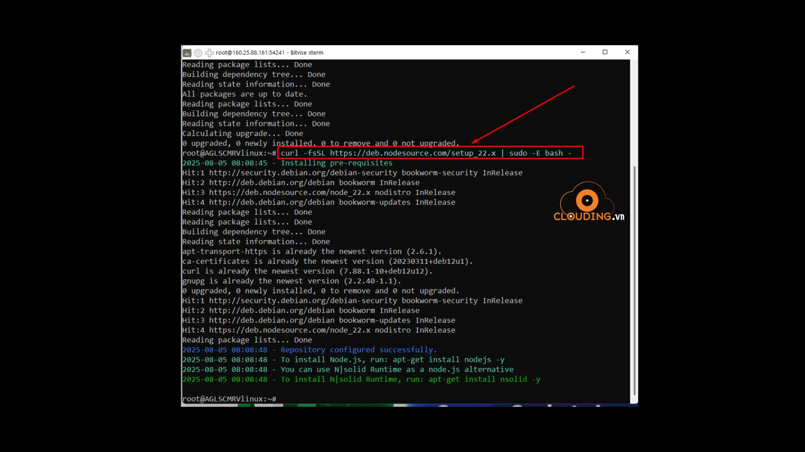 Thêm NodeSource repository cho Node.js 22