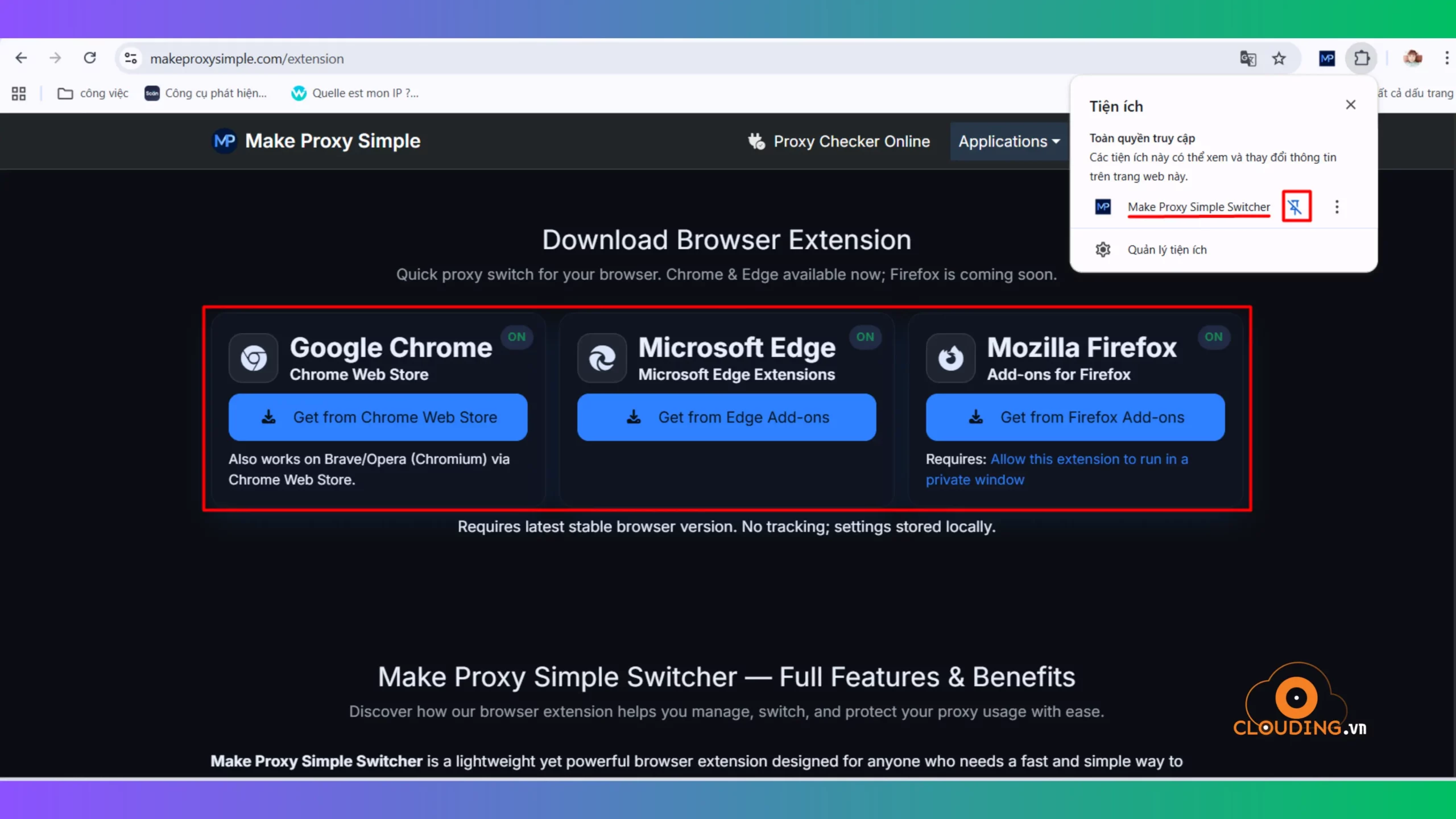 Cài đặt tiện ích
