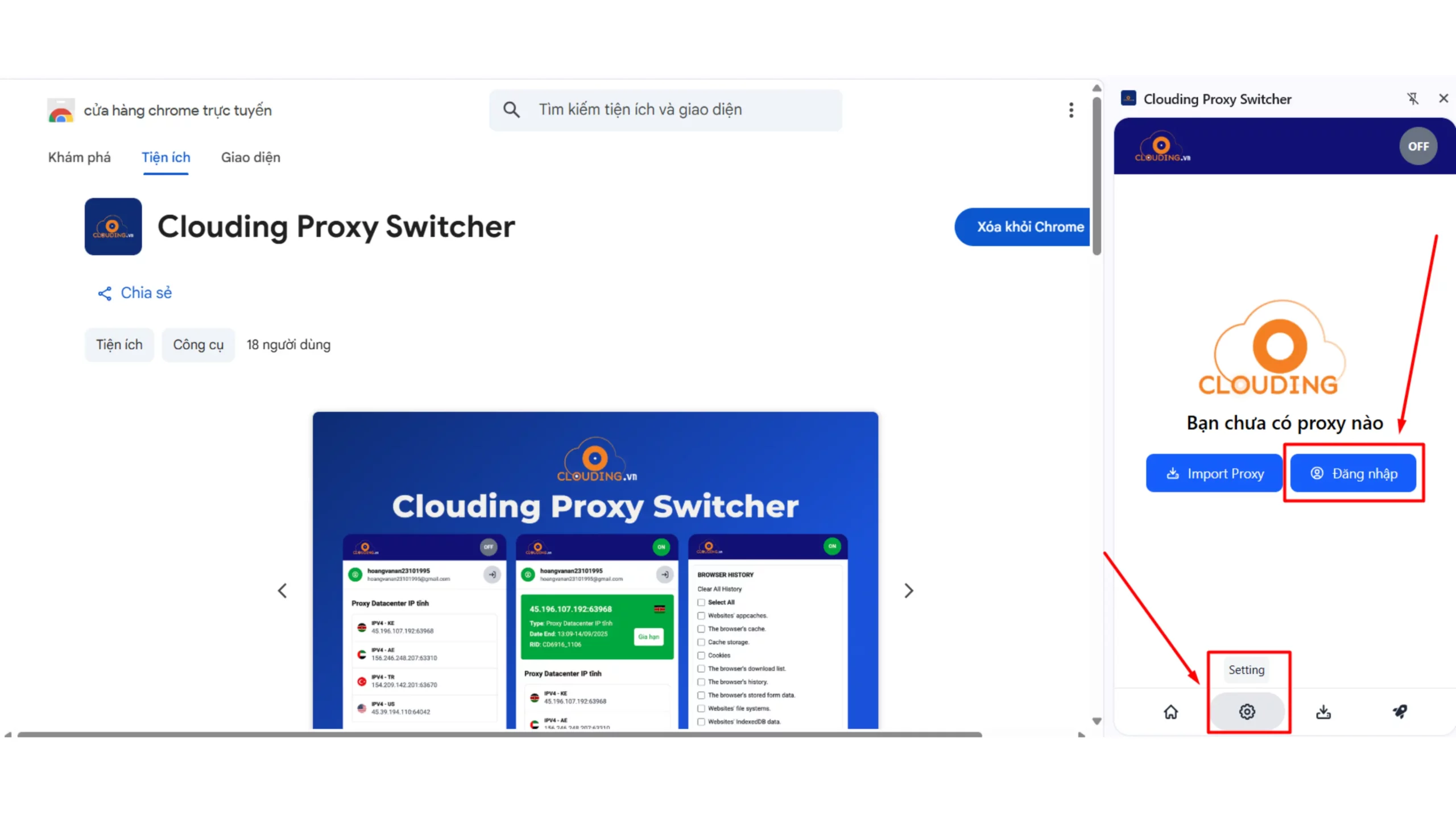 Sử dụng Clouding Extension