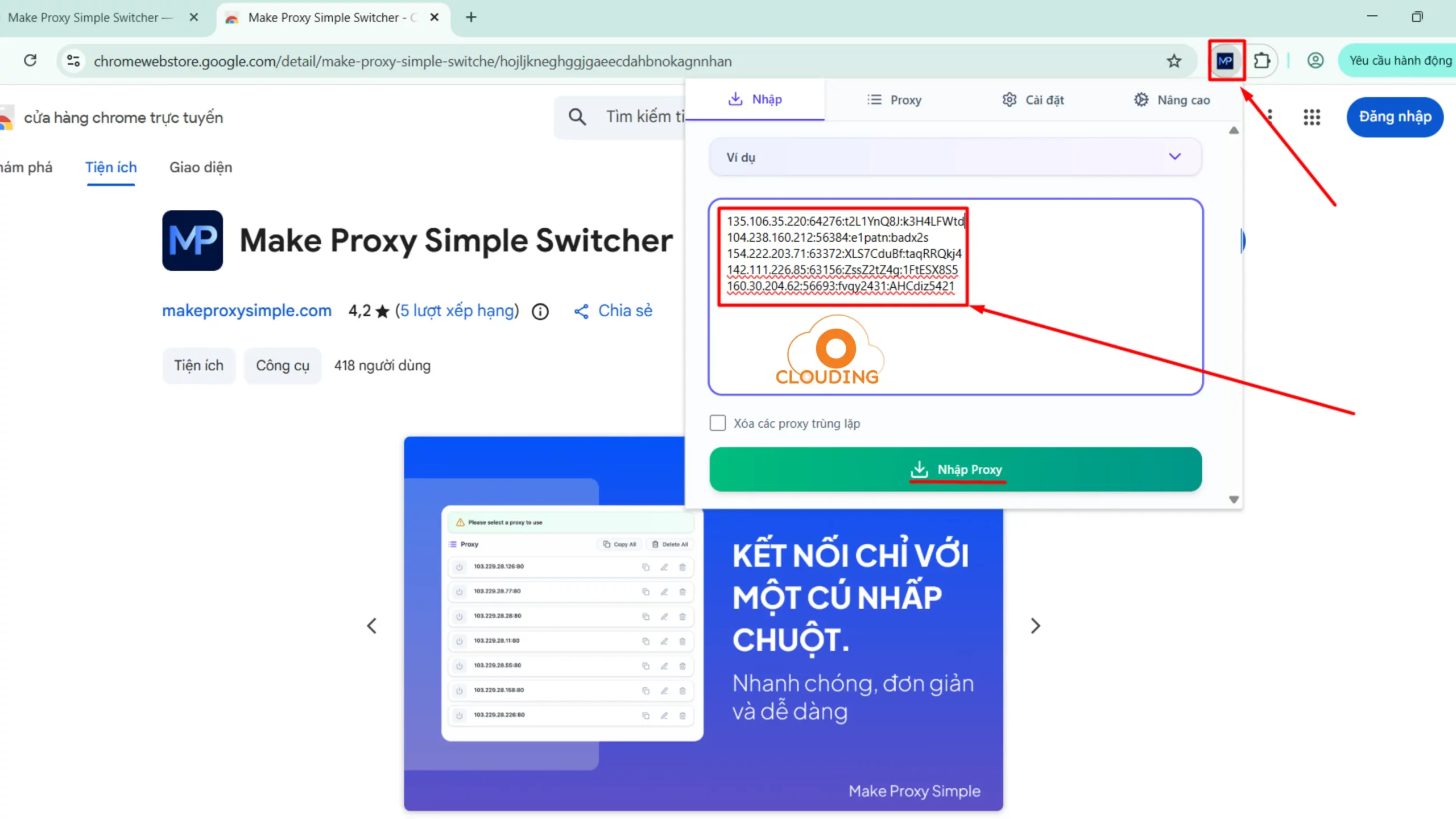 Thêm proxy vào tiện ích