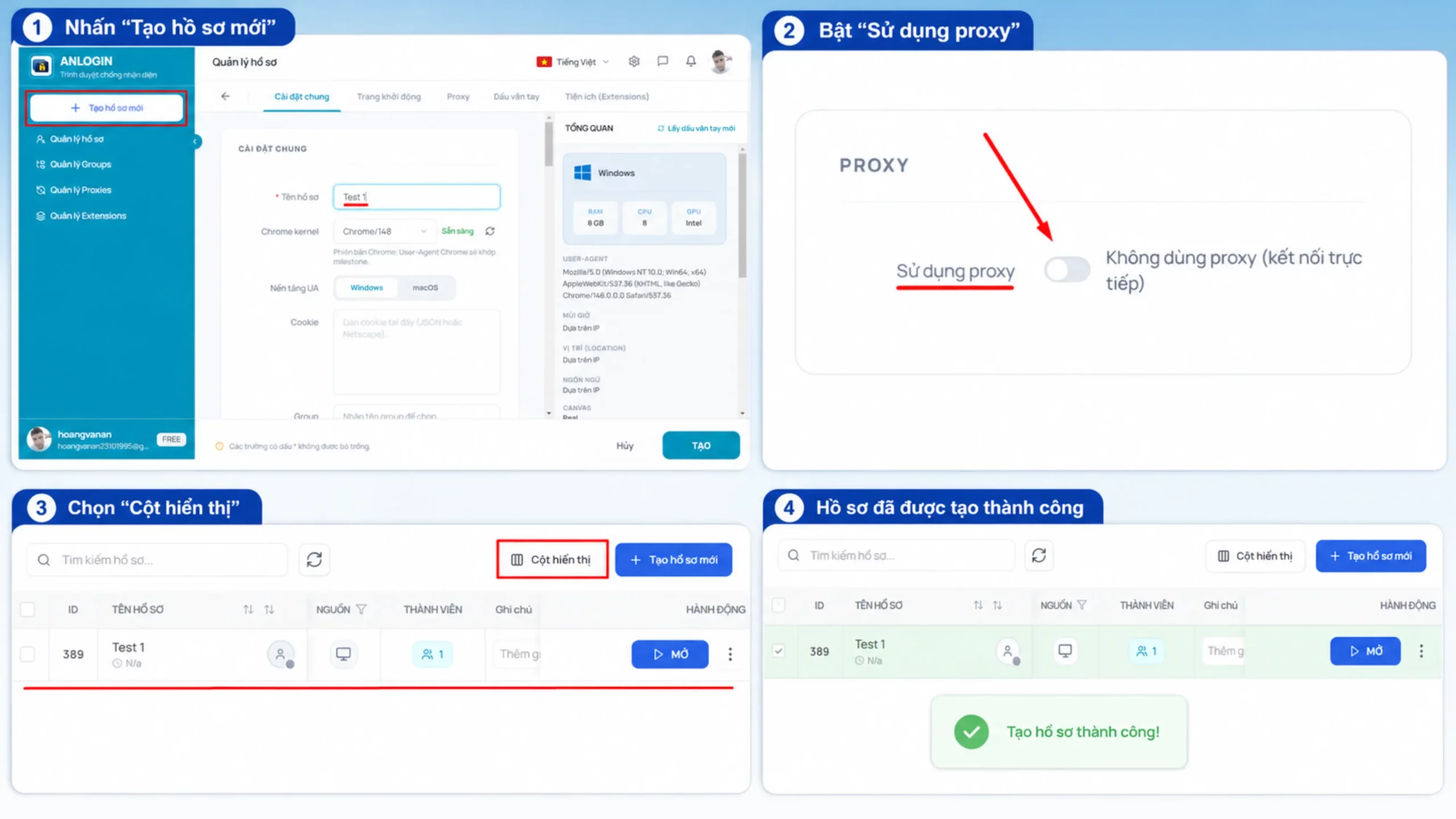 Khởi tạo Browser Profile